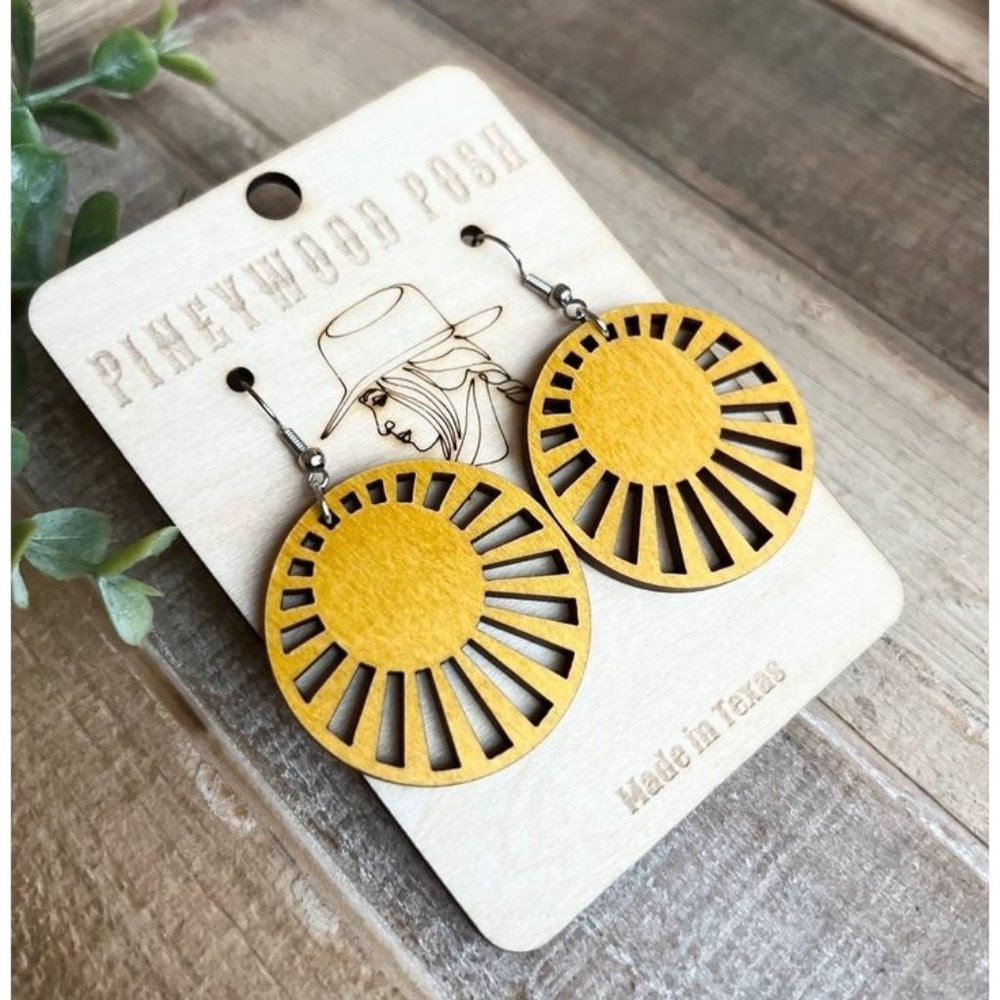Western boho wood earrings yellow